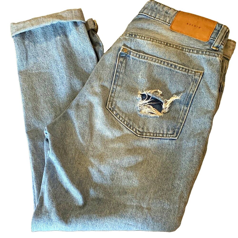 &DENIM Womens Light Wash Blue Boyfriend Distressed Denim Button fly Jeans Size 6